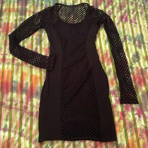 Black mesh net silky bodycon dress XS
